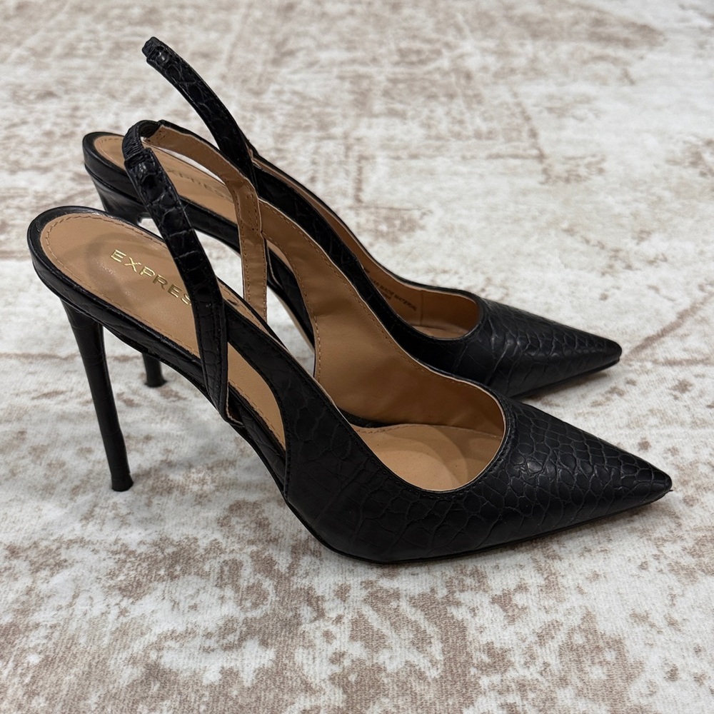 Express Black Slingback Heels